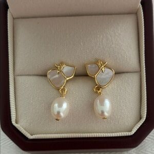 Gold Enamel & Mother of Pearl Earrings